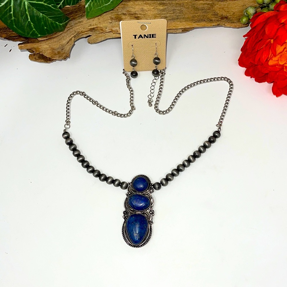 Bold Statement Jewelry Necklace Earrings Blue NWT